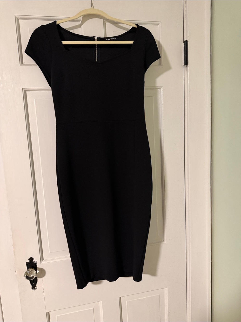 Express Black Cap-Sleeve Midi Sheath Dress